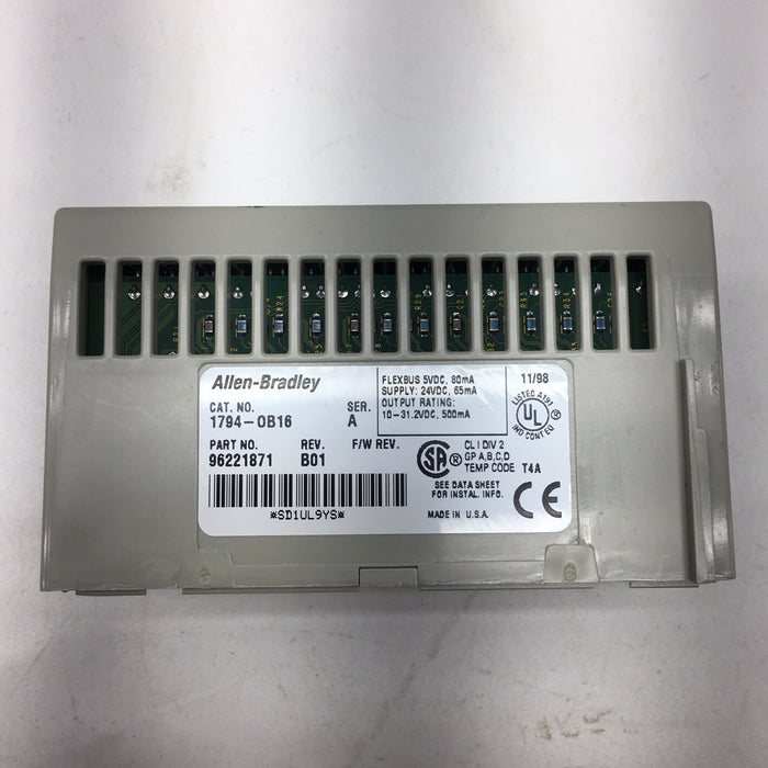 ALLEN BRADLEY 1794-OB16 FLEX I/O 24VDC SOURCE OUTPUT MODULE W/ 1794-TB2 BASE