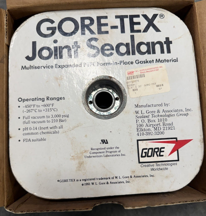 7ft Long x 3/4" Wide Gore Tex Joint Sealant White 0030H / 00687463 Ptfe Gasket