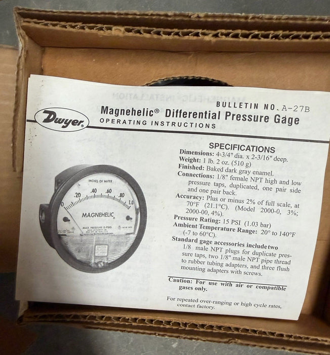 Dwyer Magnehelic 2310 Differential Pressure Gauge -5 - 5 Inches Of Water INH20
