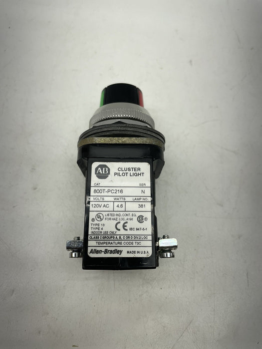 NEW ALLEN BRADLEY 800T-PC216 CLUSTER PILOT LIGHT 120VAC LAMP NO 381 GREEN / RED