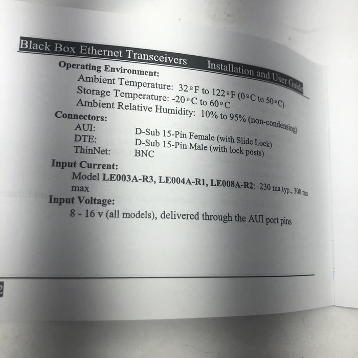 NEW BLACK BOX LE008A-R2 ETHERNET TRANSCEIVER
