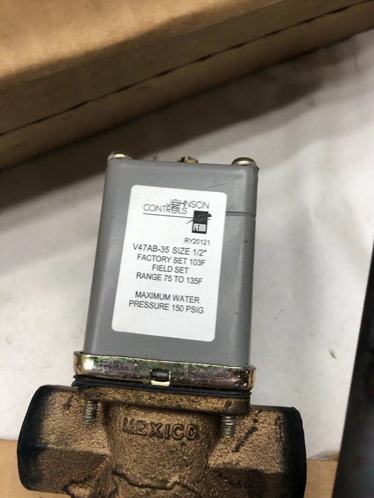 NEW JOHNSON CONTROLS V47AB-35C 1/2" WATER VALVE RANGED 75 TO 135 DEG F