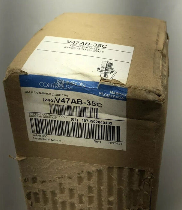NEW JOHNSON CONTROLS V47AB-35C 1/2" WATER VALVE RANGED 75 TO 135 DEG F