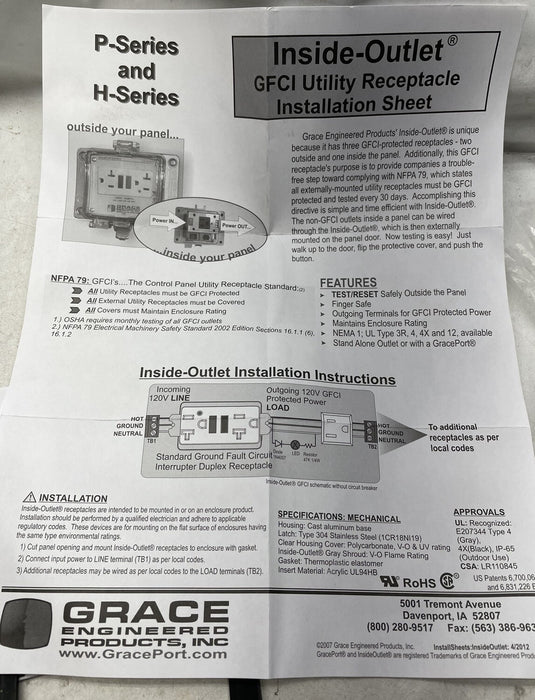 NEW GRACE PORT P-P2-K3RF0 PARALLEL PORT PANEL INTERFACE W/ RECEPTACLE DB25F 10FT