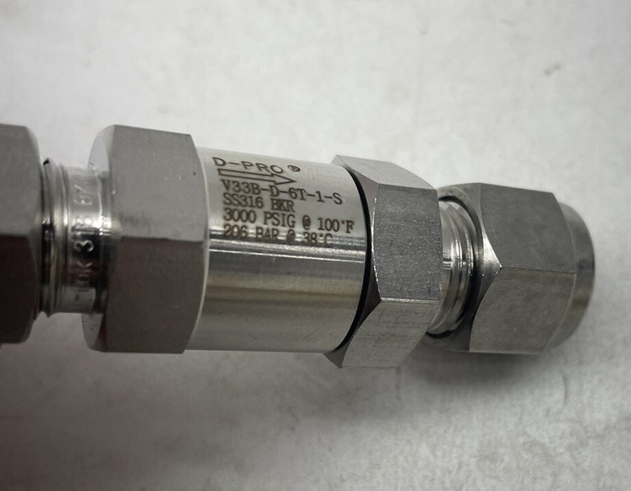 NEW D-PRO V33B-D-6T-1-S POPPET CHECK VALVE 3/8" COMPRSSION X 3/8" COMPRESSION