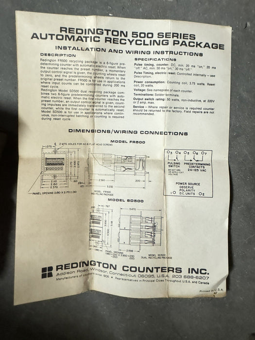 FR2-5106 REDDINGTON COUNTER MODULE MISSING COUNTER DISPLAY 115 VAC