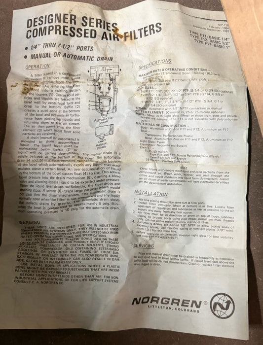 Norgren F12-400-M31A Compressed air Filter POLY BOWEL