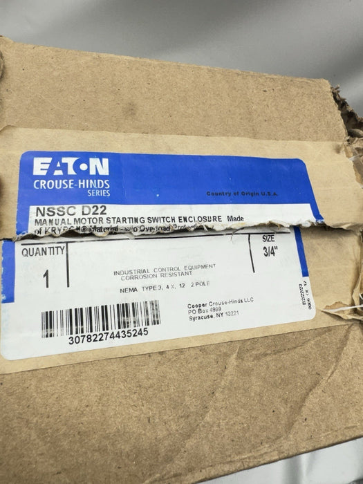 MISSING CONTACTOR  NSSC D22 EATON CROUSE HINDS  KRYDON FIBERGLASS ENC 3/4"