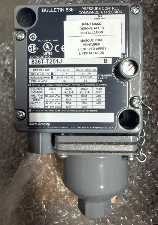 2023 836T ALLEN BRADLEY 836T-T251J BULLETIN PRESSURE CONTROL SWITCH 30