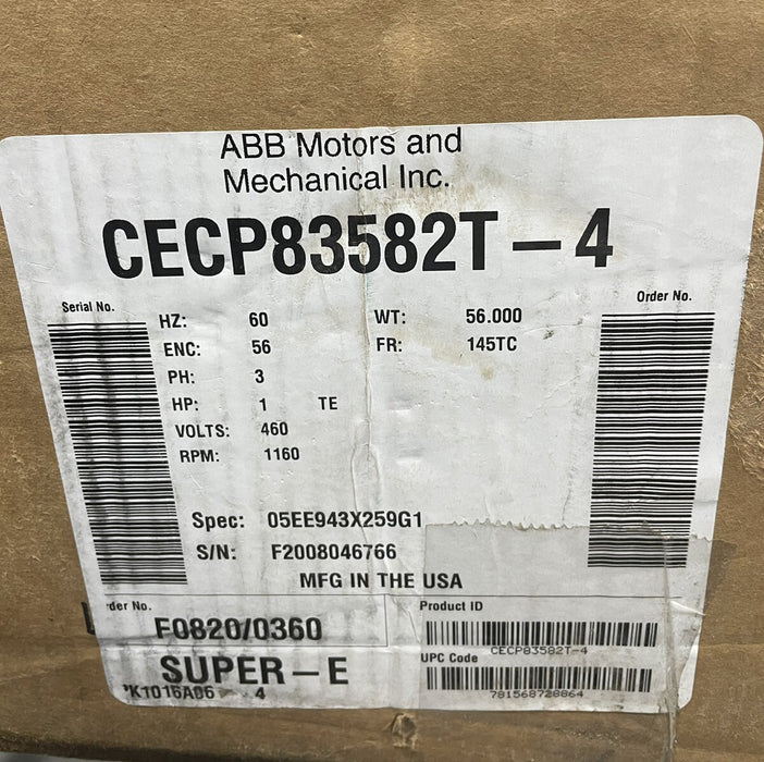CECP83582T-4  ABB  BALDOR SUPER-E 1HP 3PH 145TC MOTOR 460 VAC C-FACE 841XL