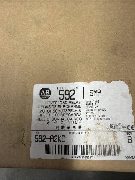 ALLEN BRADLEY 592-A2KD-B OVERLOAD RELAY SMP 23-75 AMP MOTOR OVERLOAD