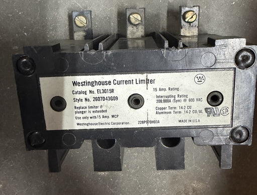 NEW EATON EL3015R CURRENT LIMITER FOR 15 AMP MCP BREAKERS STYLE NO. 2607D43G09