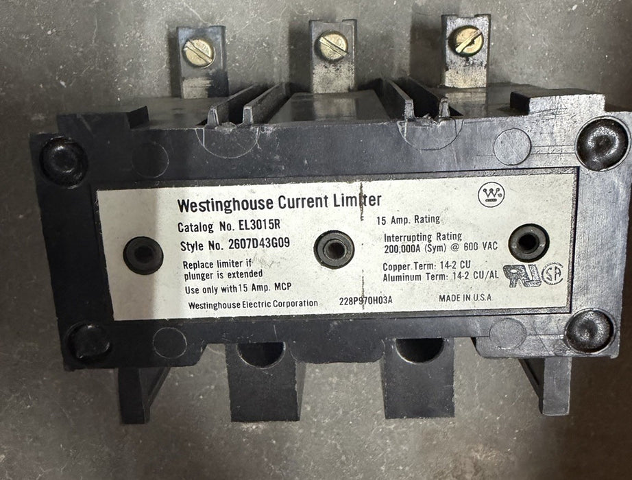 NEW EATON EL3015R CURRENT LIMITER FOR 15 AMP MCP BREAKERS STYLE NO. 2607D43G09