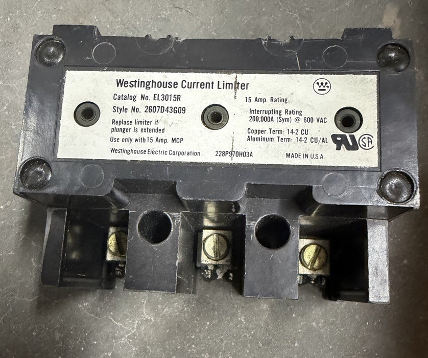 NEW EATON EL3015R CURRENT LIMITER FOR 15 AMP MCP BREAKERS STYLE NO. 2607D43G09