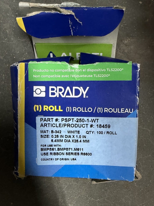 NEW PSPT-250-1-WT BRADY PERMASLEEVE WIRE MARKER HEAT SHRINK 18459 TLSS2200
