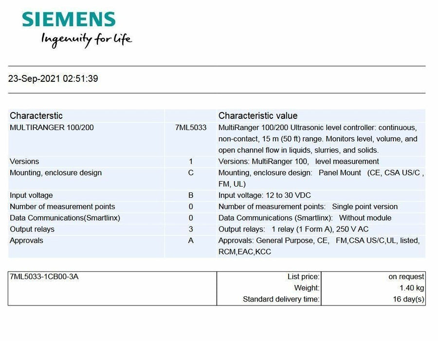 NEW 2012 1P7ML50331CB003A MULTIRANGER 100 SIEMENS MILLTRONICS SINGLE PT 1 RELAY