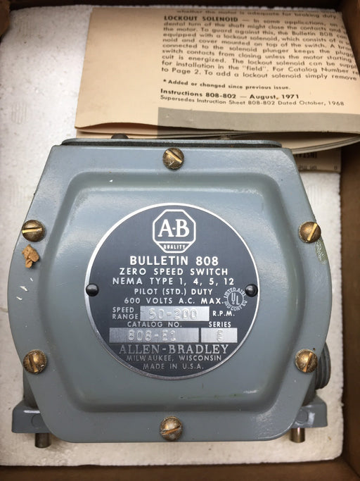 New in Original box Allen Bradley 808-E1 Zero Speed Switch