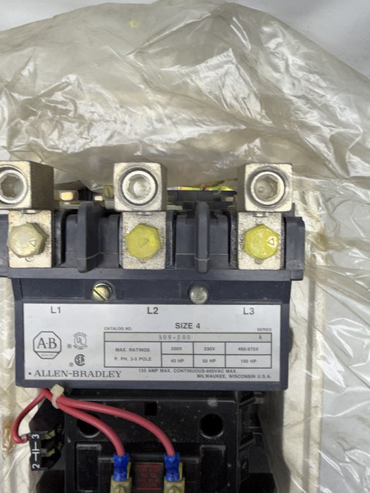 ALLEN BRADLEY 509-EOD Nema Size 4 Starter Contactor Overload Block Auxillary