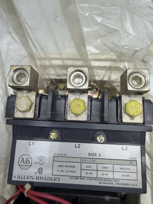 ALLEN BRADLEY 509-EOD Nema Size 4 Starter Contactor Overload Block Auxillary