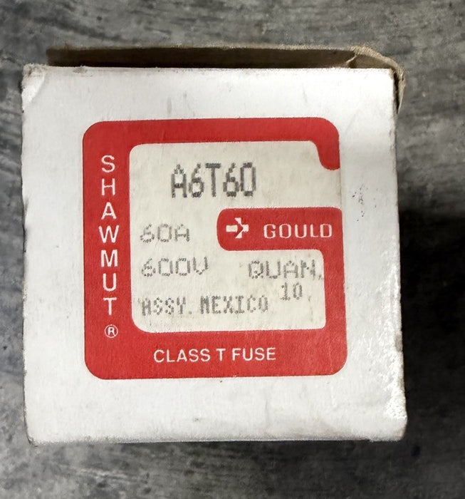 Lot of 10 New Gould Shawmut Mersen 60 Amp Fuses 600 VAC Class T A6T60