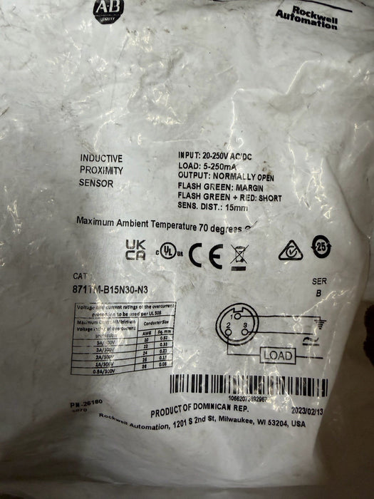 NEW! Allen Bradley Proximity Switch 871TM-B15N30-N3 SER A