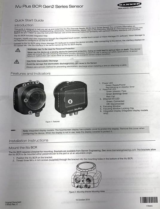IVU2 iVuPlus Gen2 NEW BANNER IVU2PRBW04 90959 SENSOR BARCODE READER BCR Camera