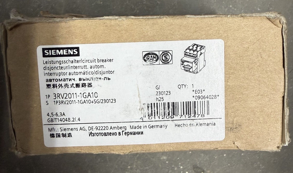 NEW SIEMENS 3RV2011-1GA10 SIRIUS MANUAL MOTOR STARTER 4.5 A - 6.3  AMPS 3P