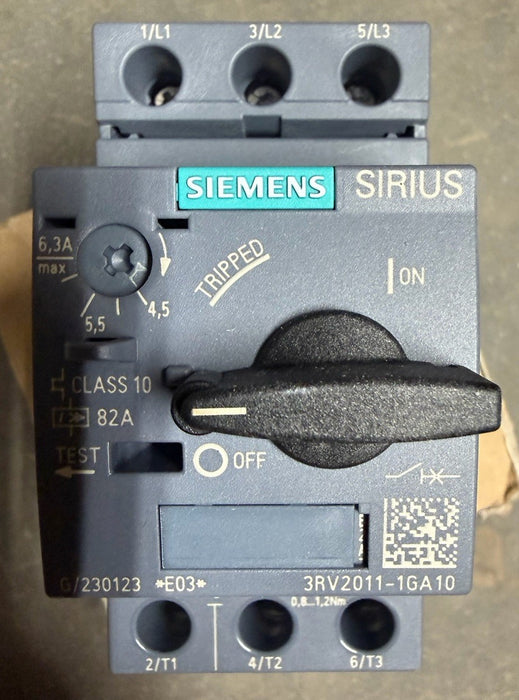 NEW SIEMENS 3RV2011-1GA10 SIRIUS MANUAL MOTOR STARTER 4.5 A - 6.3  AMPS 3P