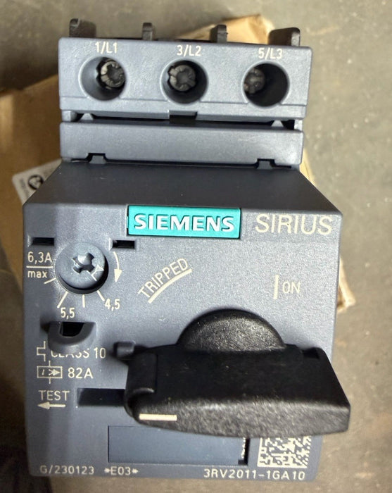 NEW SIEMENS 3RV2011-1GA10 SIRIUS MANUAL MOTOR STARTER 4.5 A - 6.3  AMPS 3P