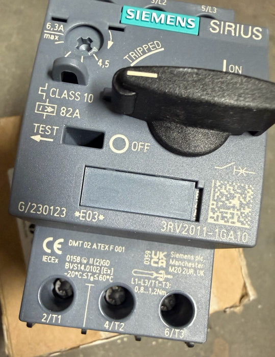 NEW SIEMENS 3RV2011-1GA10 SIRIUS MANUAL MOTOR STARTER 4.5 A - 6.3  AMPS 3P
