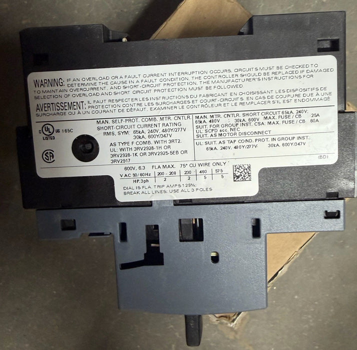 NEW SIEMENS 3RV2011-1GA10 SIRIUS MANUAL MOTOR STARTER 4.5 A - 6.3  AMPS 3P