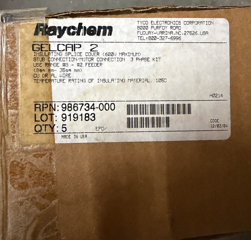 BOX OF 5  Raychem GELCAP-2 Insulating Splice Cover  600V Cable sealed GEL CAP 2