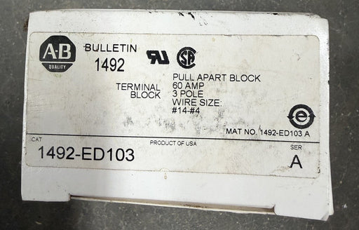 Allen-Bradley 1492-ED103 Terminal Block NEMA 3 Pole Pull-Apart White 14-#4 AWG