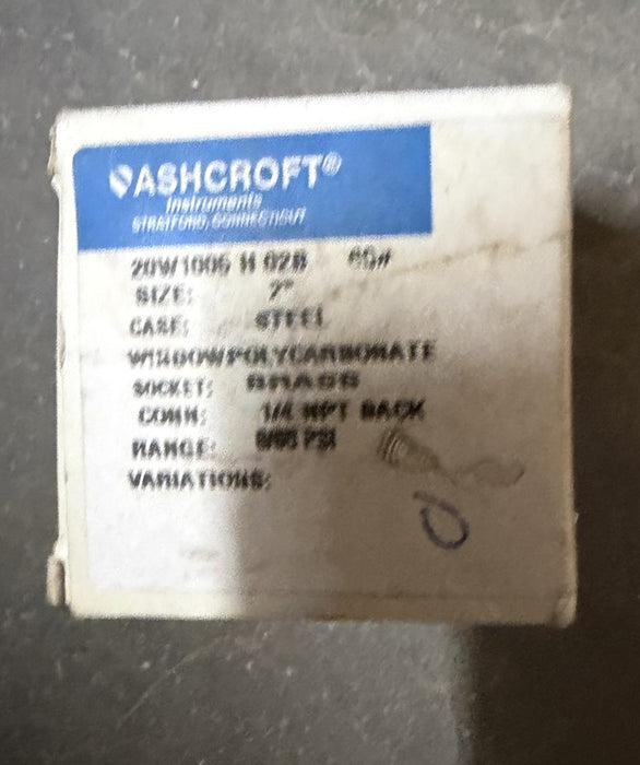 ASHCROFT 20-W-1005-H-02B-60  20W1005H02B60 (NEW IN BOX) 2" 1/4" NPT BACK 60 PSI