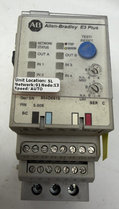 592-EC2BC  ALLEN BRADLEY E3 PLUS OVERLOAD RELAY 592EC2BC /C 3-15 Amp