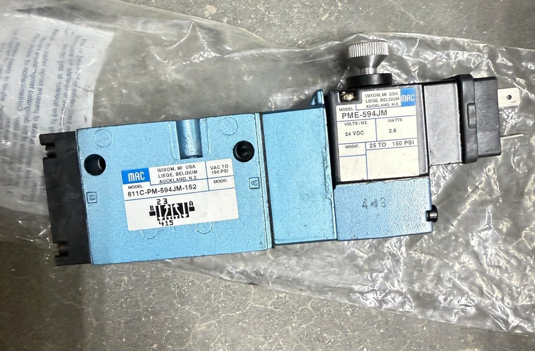 New MAC Valves 811C-PM-594JM-152 Solenoid Valve 110/120V Coil W/ MANUAL OPERATOR