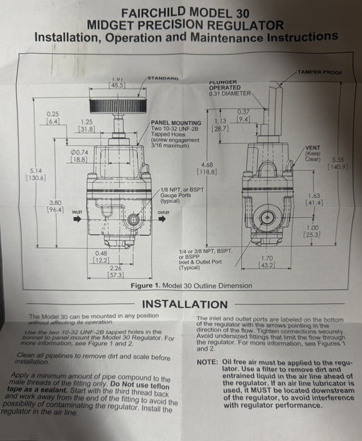FAIRCHILD 30243 pneumatic air regulator 60 psi MIDGET PRECISION MODEL 30