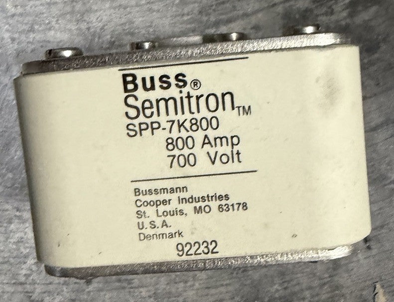 Qty 1  EATON COOPER BUSSMAN SEMITRON SPP-7K800 / SPP7K800 Fuses 800 Amp 92232