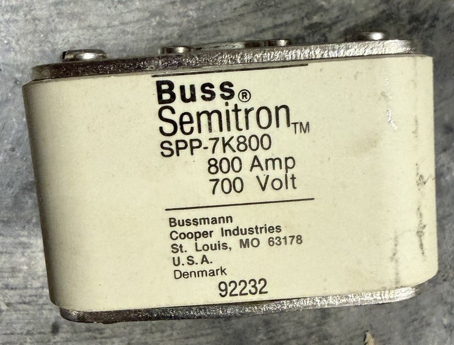 Qty 1  EATON COOPER BUSSMAN SEMITRON SPP-7K800 / SPP7K800 Fuses 800 Amp 92232