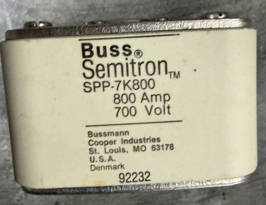 Qty 1  EATON COOPER BUSSMAN SEMITRON SPP-7K800 / SPP7K800 Fuses 800 Amp 92232