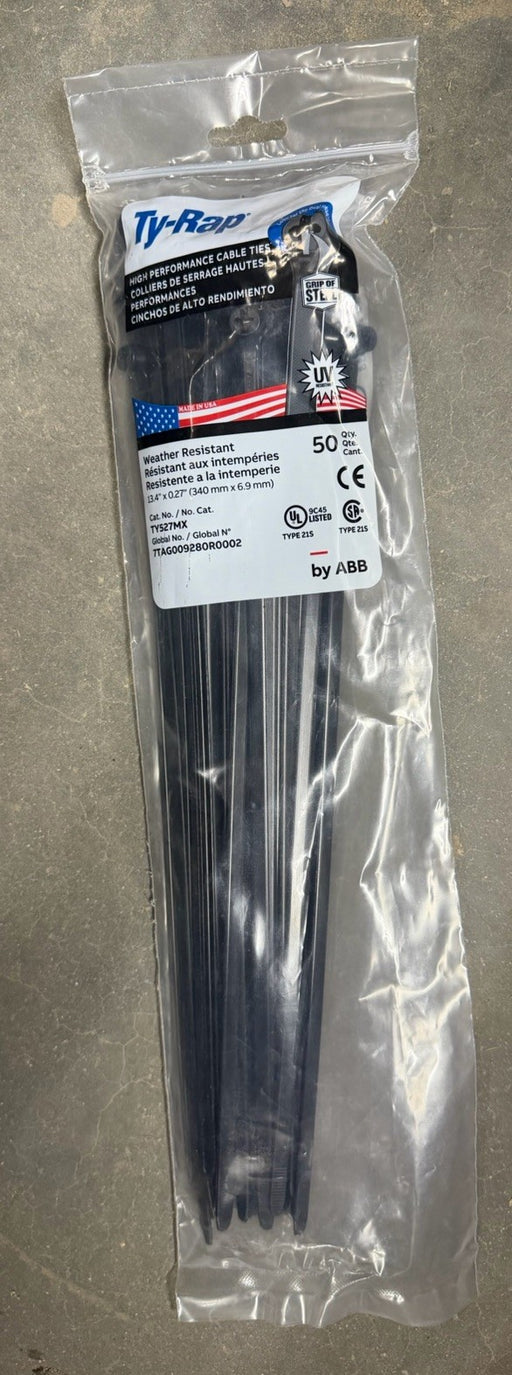 50 qty weather resistant black ty-rap 13.4
