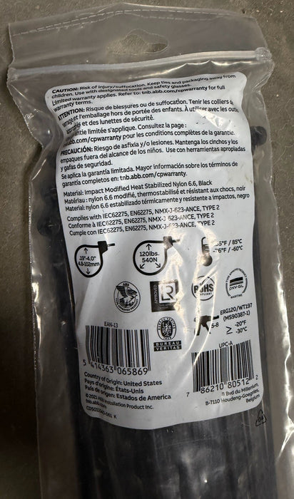 50 qty weather resistant black ty-rap 13.4" x .27" by abb tyrap