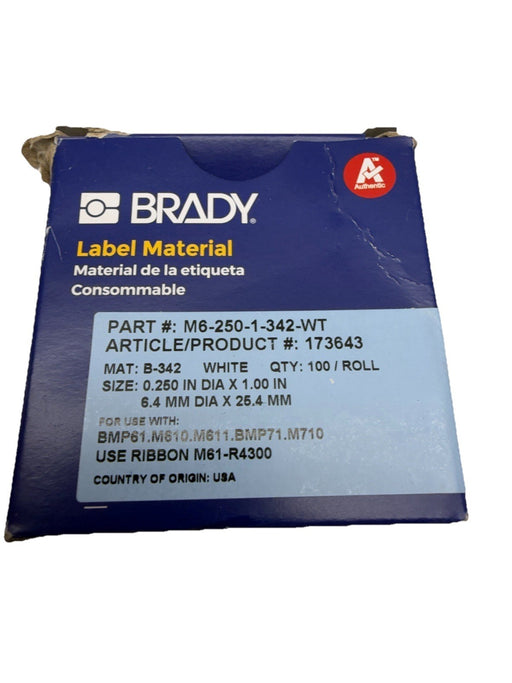 BRADY M6-250-1-342-WT Sleeve,1 in W,7/16 in H,Die-cut 803PA8 173643