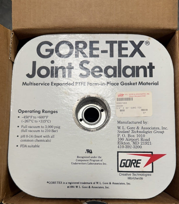 30' Long x 3/4" Wide Gore Tex Joint Sealant White 0030H / 00687463 Ptfe Gasket