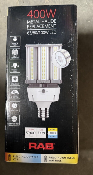 RAB LED Corn Cob 100W RPL 400W Metal Halide Bypass HIDFA-100S-EX39-8CCT-BYP/5SP