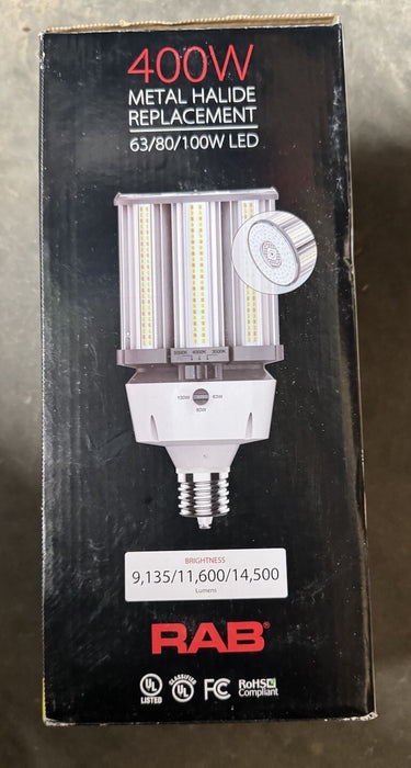 RAB LED Corn Cob 100W RPL 400W Metal Halide Bypass HIDFA-100S-EX39-8CCT-BYP/5SP