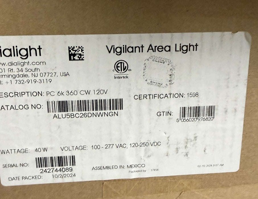 DIALIGHT Vigilant LED AREA LIGHT  ALU5BC26DNWNGN  40w  100-277vac  LAMP ALU5
