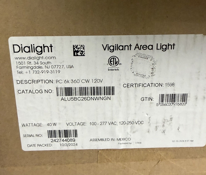 DIALIGHT Vigilant LED AREA LIGHT  ALU5BC26DNWNGN  40w  100-277vac  LAMP ALU5