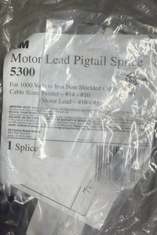 3M 5300 Motor Lead Pigtail Splice  Kit 1000 volt #14-#10 feeder or #16-#12 motor