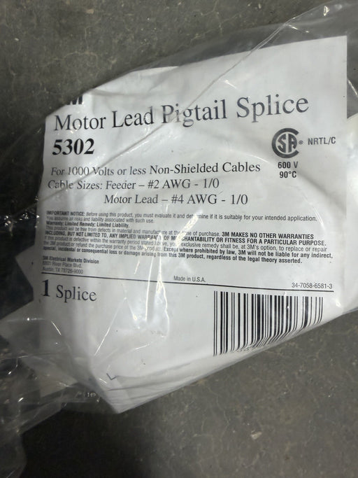 3M 5302 Motor Lead Pigtail Splice  Kit 1000 volt #2-#1/0 feeder or #4-#1/0 motor